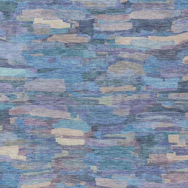 HomeRoots 10' Stylish Denim Blue Lavender Ivory Striped Washable Area Rug – Perfect for Indoor & Outdoor Use! 641241
