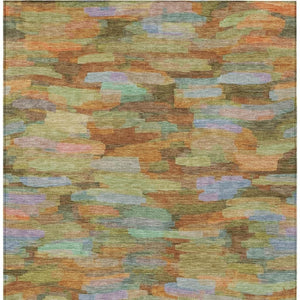 HomeRoots 5' X 8' Vibrant Striped Washable Area Rug - Durable Fern Green & Orange Design for Indoors & Outdoors 641243