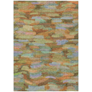 HomeRoots 5' X 8' Vibrant Striped Washable Area Rug - Durable Fern Green & Orange Design for Indoors & Outdoors 641243