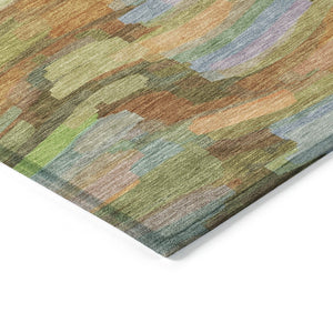 HomeRoots 5' X 8' Vibrant Striped Washable Area Rug - Durable Fern Green & Orange Design for Indoors & Outdoors 641243