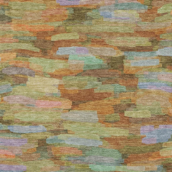 HomeRoots 5' X 8' Vibrant Striped Washable Area Rug - Durable Fern Green & Orange Design for Indoors & Outdoors 641243