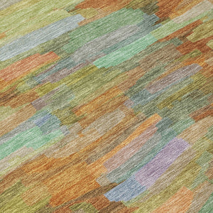 HomeRoots 5' X 8' Vibrant Striped Washable Area Rug - Durable Fern Green & Orange Design for Indoors & Outdoors 641243