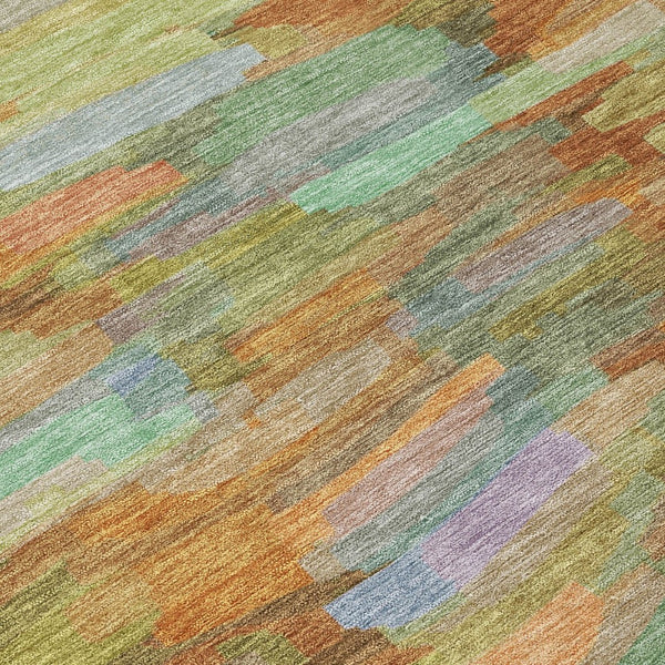 HomeRoots 5' X 8' Vibrant Striped Washable Area Rug - Durable Fern Green & Orange Design for Indoors & Outdoors 641243