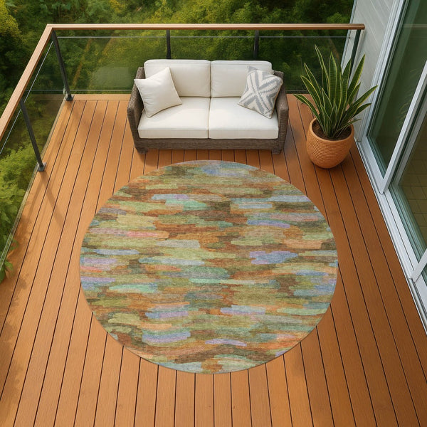 HomeRoots 8' Vibrant Fern Green & Orange Round Striped Indoor/Outdoor Area Rug - Durable, Washable & Stylish! 641244