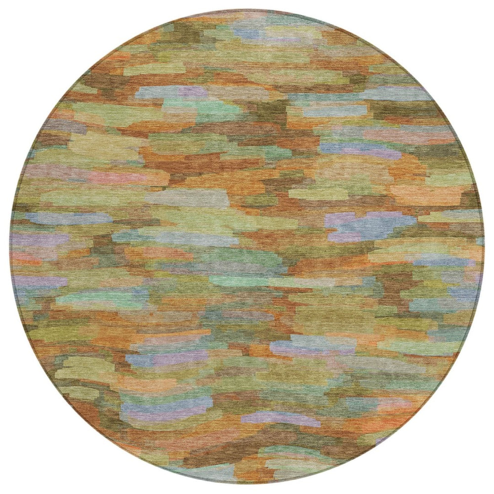 HomeRoots 8' Vibrant Fern Green & Orange Round Striped Indoor/Outdoor Area Rug - Durable, Washable & Stylish! 641244