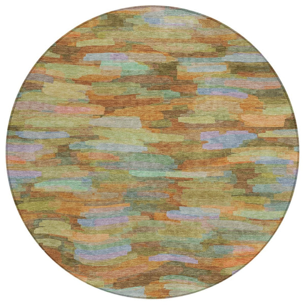 HomeRoots 8' Vibrant Fern Green & Orange Round Striped Indoor/Outdoor Area Rug - Durable, Washable & Stylish! 641244
