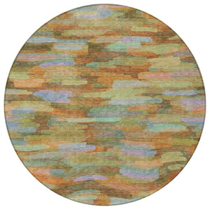 HomeRoots 8' Vibrant Fern Green & Orange Round Striped Indoor/Outdoor Area Rug - Durable, Washable & Stylish! 641244