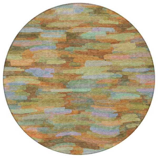 HomeRoots 8' Vibrant Fern Green & Orange Round Striped Indoor/Outdoor Area Rug - Durable, Washable & Stylish! 641244
