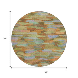 HomeRoots 8' Vibrant Fern Green & Orange Round Striped Indoor/Outdoor Area Rug - Durable, Washable & Stylish! 641244