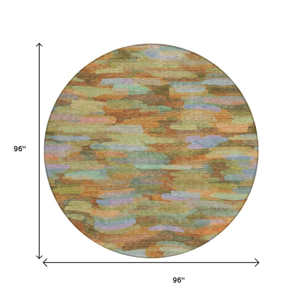 HomeRoots 8' Vibrant Fern Green & Orange Round Striped Indoor/Outdoor Area Rug - Durable, Washable & Stylish! 641244