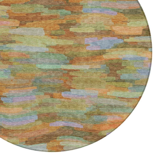 HomeRoots 8' Vibrant Fern Green & Orange Round Striped Indoor/Outdoor Area Rug - Durable, Washable & Stylish! 641244