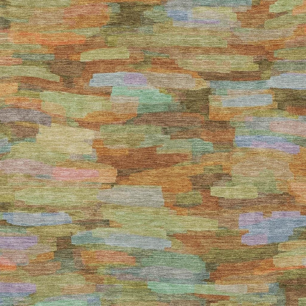 HomeRoots 8' X 10' Fern Green and Orange Striped Area Rug - Stylish, Durable, Washable for Indoor/Outdoor Use! 641245