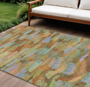 HomeRoots 9' X 12' Striped Fern Green and Orange Washable Area Rug for Indoor/Outdoor Durability and Style 641246