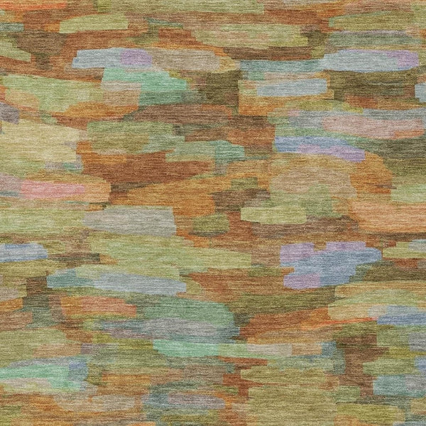 HomeRoots 9' X 12' Striped Fern Green and Orange Washable Area Rug for Indoor/Outdoor Durability and Style 641246