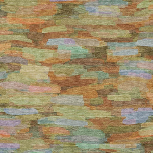 HomeRoots 10' Vibrant Fern Green and Orange Striped Washable Area Rug - Perfect for Indoor & Outdoor Spaces! 641247