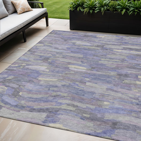 HomeRoots 5' X 8' Striped Purple and Ivory Washable Rug - Durable, Stylish Design for Indoor & Outdoor Use! 641249