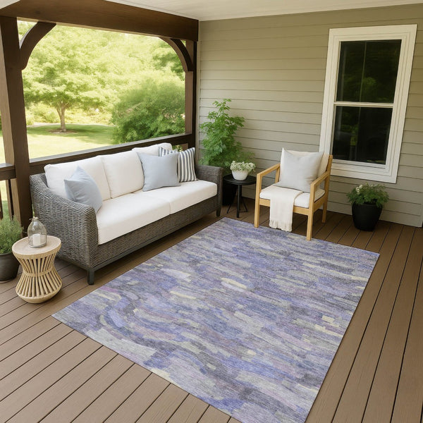 HomeRoots 5' X 8' Striped Purple and Ivory Washable Rug - Durable, Stylish Design for Indoor & Outdoor Use! 641249