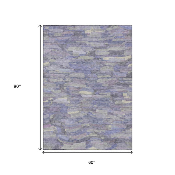 HomeRoots 5' X 8' Striped Purple and Ivory Washable Rug - Durable, Stylish Design for Indoor & Outdoor Use! 641249
