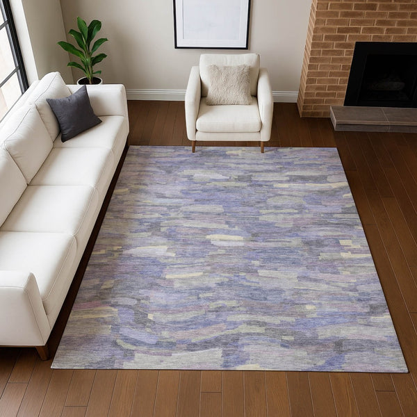 HomeRoots 5' X 8' Striped Purple and Ivory Washable Rug - Durable, Stylish Design for Indoor & Outdoor Use! 641249