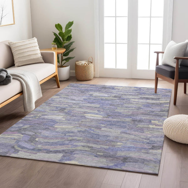 HomeRoots 5' X 8' Striped Purple and Ivory Washable Rug - Durable, Stylish Design for Indoor & Outdoor Use! 641249