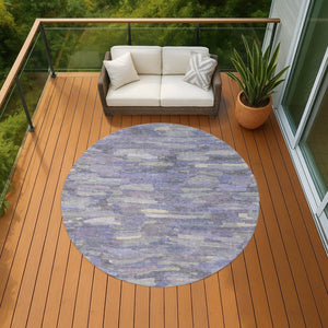 HomeRoots 8' Striped Washable Round Area Rug in Purple & Ivory – Perfect Indoor/Outdoor Accent for Any Space! 641250