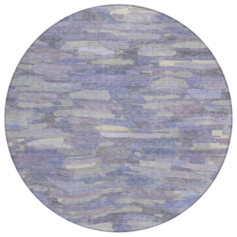 HomeRoots 8' Striped Washable Round Area Rug in Purple & Ivory – Perfect Indoor/Outdoor Accent for Any Space! 641250