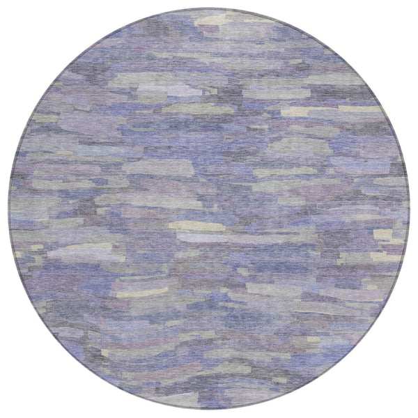 HomeRoots 8' Striped Washable Round Area Rug in Purple & Ivory – Perfect Indoor/Outdoor Accent for Any Space! 641250