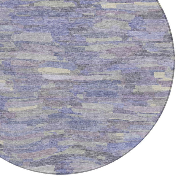 HomeRoots 8' Striped Washable Round Area Rug in Purple & Ivory – Perfect Indoor/Outdoor Accent for Any Space! 641250