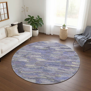 HomeRoots 8' Striped Washable Round Area Rug in Purple & Ivory – Perfect Indoor/Outdoor Accent for Any Space! 641250