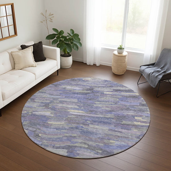 HomeRoots 8' Striped Washable Round Area Rug in Purple & Ivory – Perfect Indoor/Outdoor Accent for Any Space! 641250