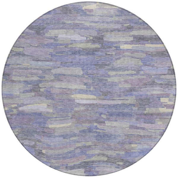 HomeRoots 8' Striped Washable Round Area Rug in Purple & Ivory – Perfect Indoor/Outdoor Accent for Any Space! 641250