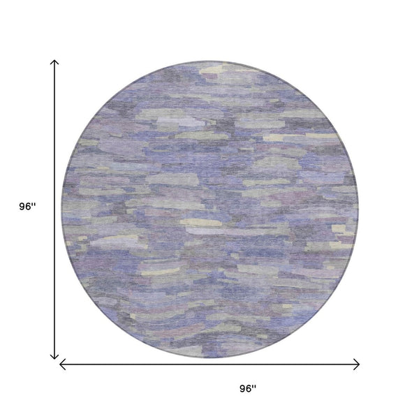 HomeRoots 8' Striped Washable Round Area Rug in Purple & Ivory – Perfect Indoor/Outdoor Accent for Any Space! 641250