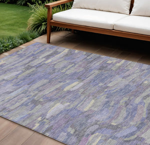 HomeRoots 8' X 10' Stylish Purple and Ivory Striped Washable Area Rug for Indoor & Outdoor High-Traffic Use 641251