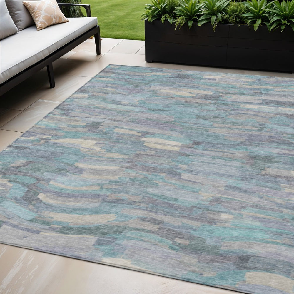 HomeRoots 5' X 8' Teal Blue & Ivory Striped Rug - Durable, Washable Indoor/Outdoor Area Rug for All Spaces 641255
