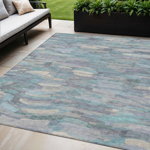 HomeRoots 5' X 8' Teal Blue & Ivory Striped Rug - Durable, Washable Indoor/Outdoor Area Rug for All Spaces 641255