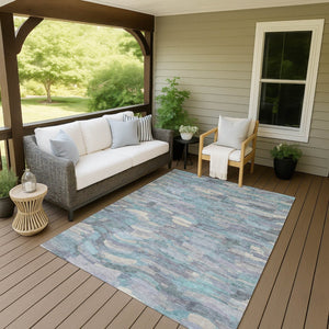 HomeRoots 5' X 8' Teal Blue & Ivory Striped Rug - Durable, Washable Indoor/Outdoor Area Rug for All Spaces 641255