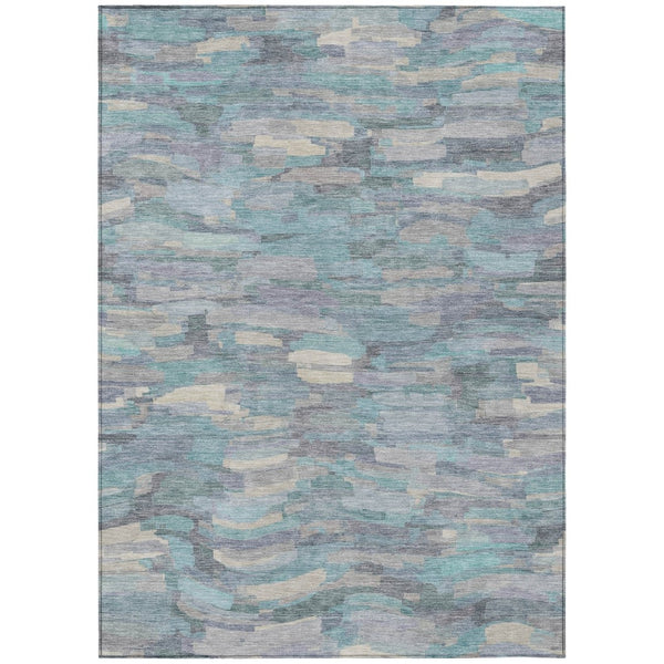 HomeRoots 5' X 8' Teal Blue & Ivory Striped Rug - Durable, Washable Indoor/Outdoor Area Rug for All Spaces 641255