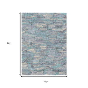 HomeRoots 5' X 8' Teal Blue & Ivory Striped Rug - Durable, Washable Indoor/Outdoor Area Rug for All Spaces 641255