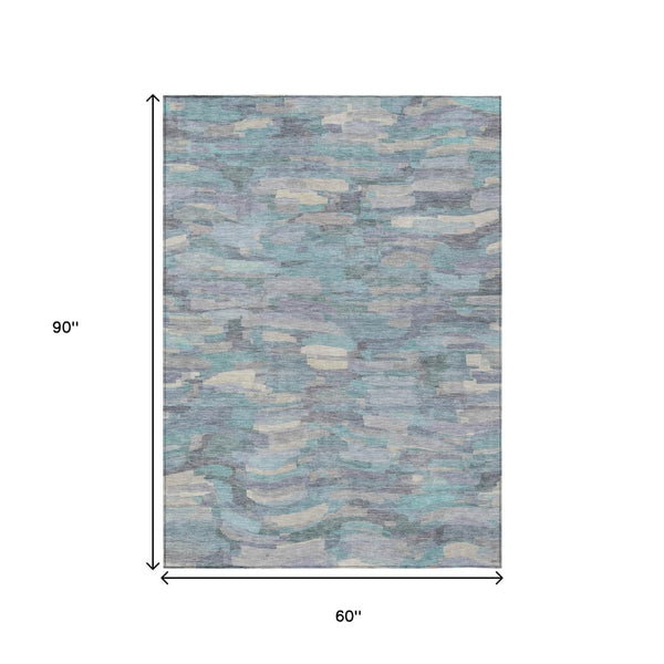 HomeRoots 5' X 8' Teal Blue & Ivory Striped Rug - Durable, Washable Indoor/Outdoor Area Rug for All Spaces 641255