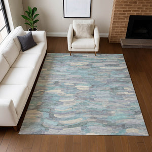 HomeRoots 5' X 8' Teal Blue & Ivory Striped Rug - Durable, Washable Indoor/Outdoor Area Rug for All Spaces 641255
