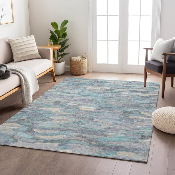 HomeRoots 5' X 8' Teal Blue & Ivory Striped Rug - Durable, Washable Indoor/Outdoor Area Rug for All Spaces 641255