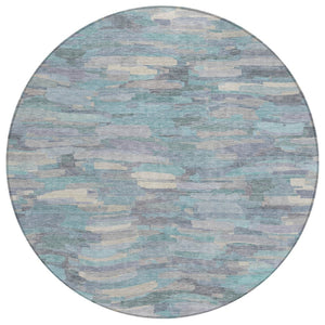 HomeRoots 8' Teal Blue Round Striped Area Rug - Washable, Durable, Indoor/Outdoor Decor for Stylish Spaces 641256