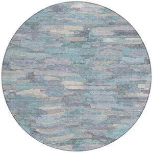HomeRoots 8' Teal Blue Round Striped Area Rug - Washable, Durable, Indoor/Outdoor Decor for Stylish Spaces 641256