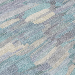 HomeRoots 8' Teal Blue Round Striped Area Rug - Washable, Durable, Indoor/Outdoor Decor for Stylish Spaces 641256