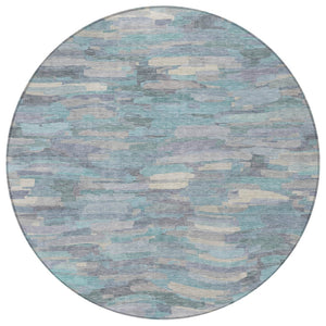 HomeRoots 8' Teal Blue Round Striped Area Rug - Washable, Durable, Indoor/Outdoor Decor for Stylish Spaces 641256