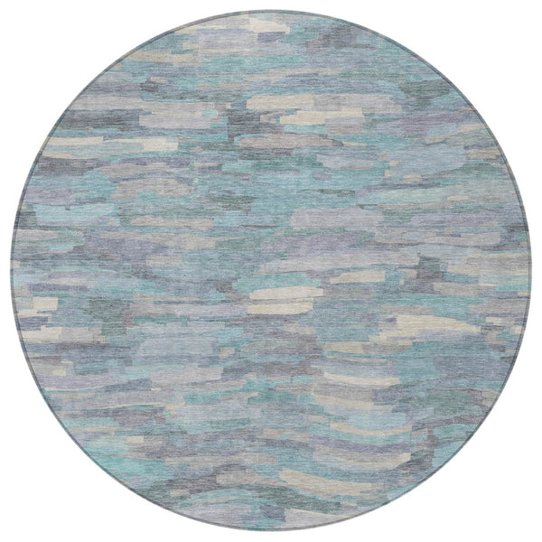 HomeRoots 8' Teal Blue Round Striped Area Rug - Washable, Durable, Indoor/Outdoor Decor for Stylish Spaces 641256