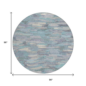 HomeRoots 8' Teal Blue Round Striped Area Rug - Washable, Durable, Indoor/Outdoor Decor for Stylish Spaces 641256
