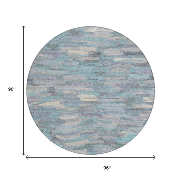HomeRoots 8' Teal Blue Round Striped Area Rug - Washable, Durable, Indoor/Outdoor Decor for Stylish Spaces 641256