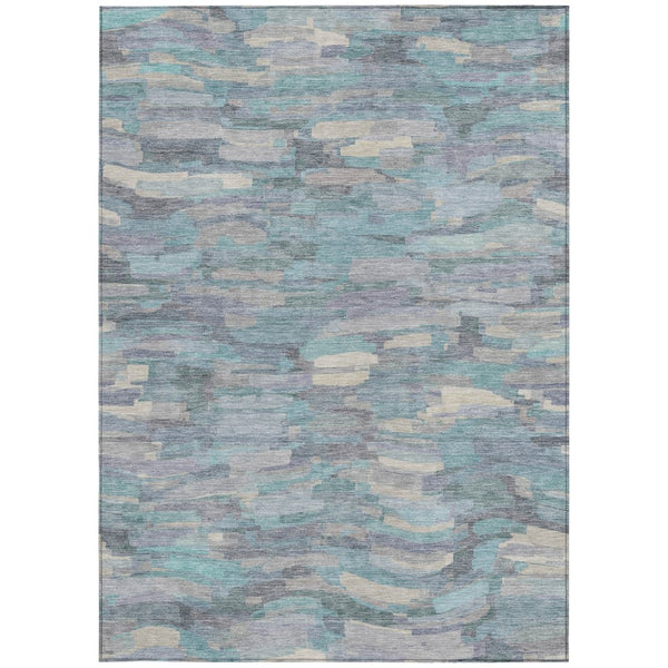 HomeRoots 8' X 10' Teal Blue And Ivory Striped Washable Area Rug for Indoor & Outdoor Spaces - Durable & Stylish 641257