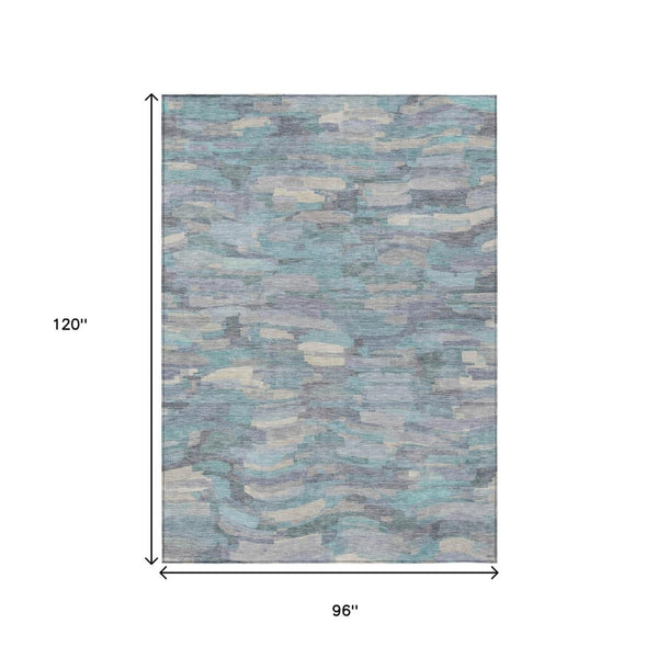 HomeRoots 8' X 10' Teal Blue And Ivory Striped Washable Area Rug for Indoor & Outdoor Spaces - Durable & Stylish 641257